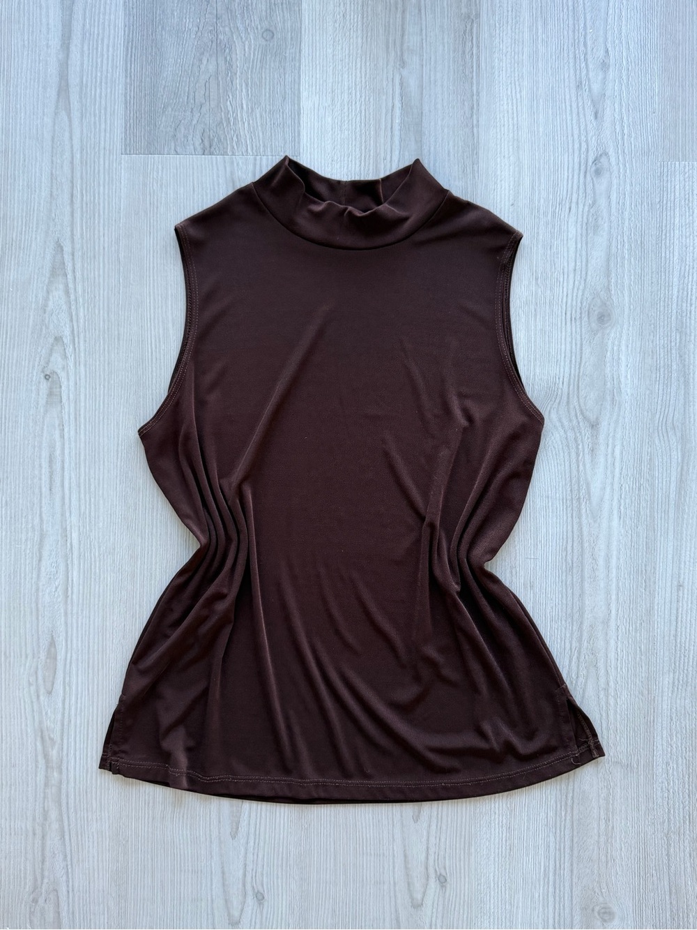 Notations Sleeveless Mock Neck Top - Brown